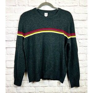 Gap Mens Charcoal Gray Rainbow‎ Stripe Crewneck Wool Blend Sweater Pullover XL